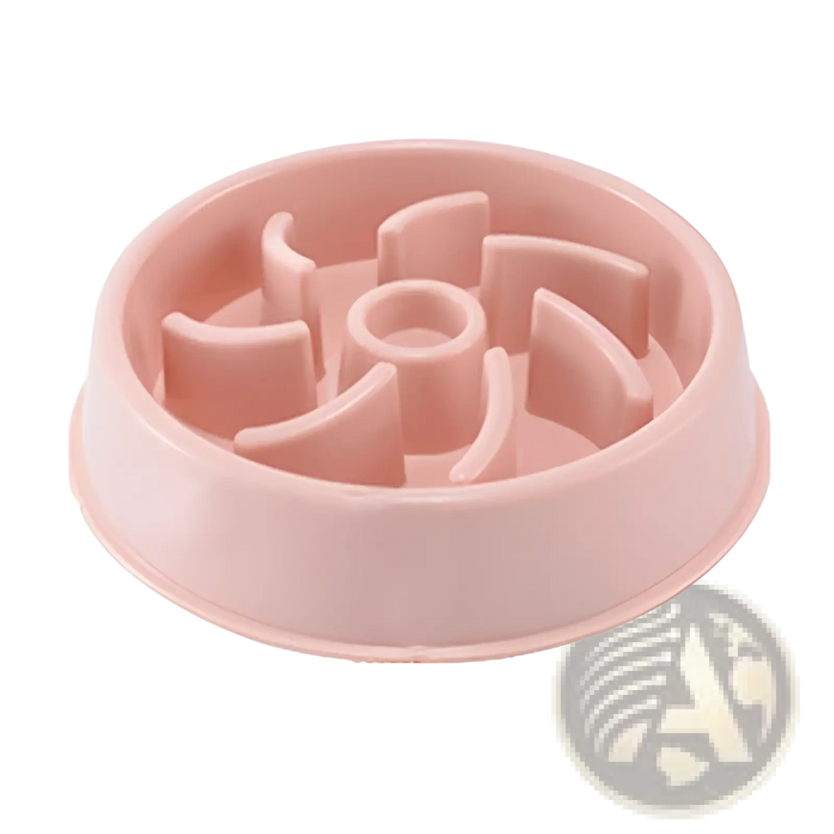 Pink plastic slow feeder dog bowl with spiral design for anti choke feeding and slower eating