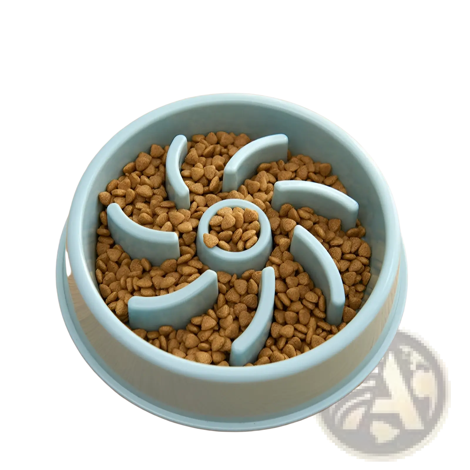 Light blue plastic slow feeder dog bowl with spiral design for pet anti choke feeding