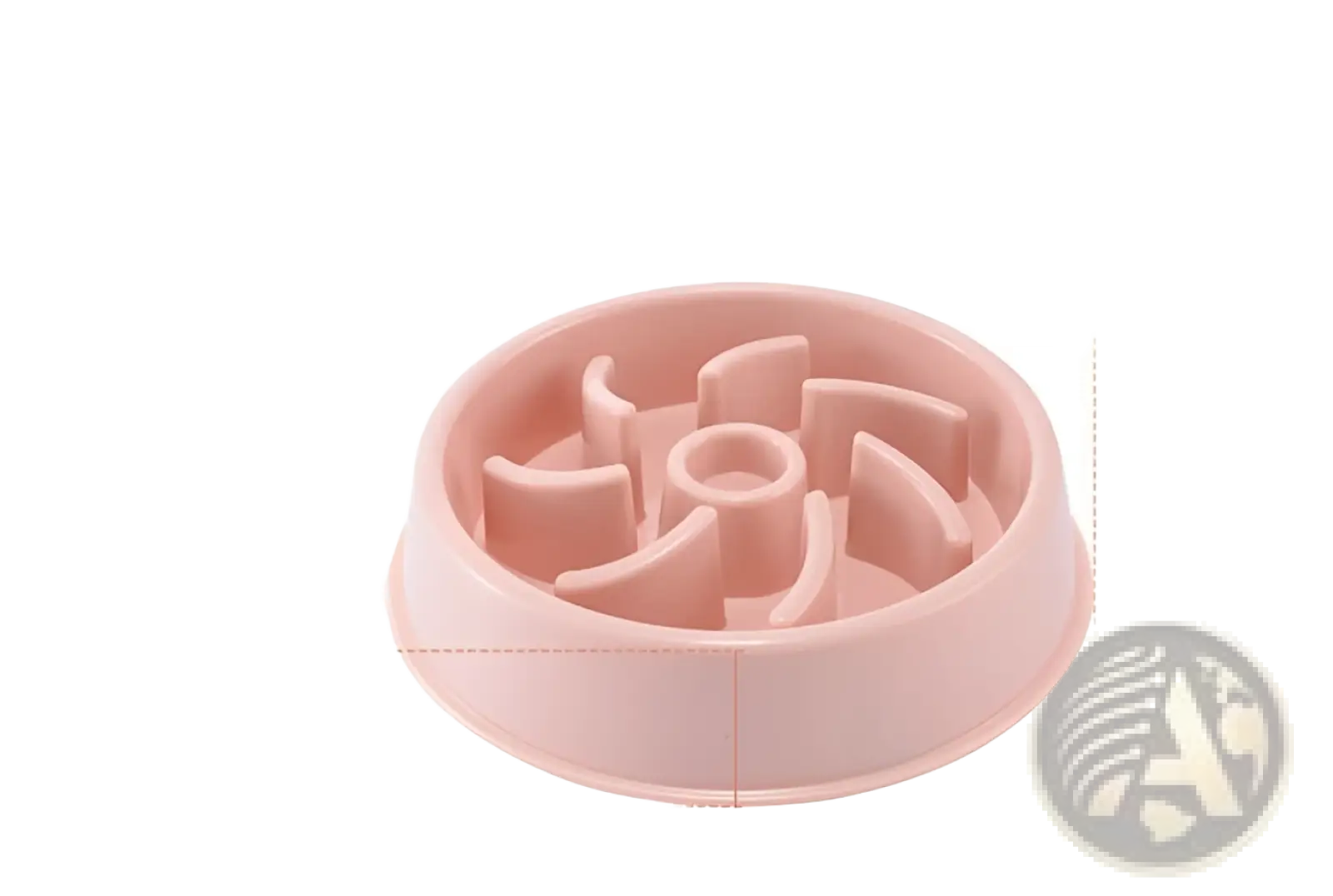 Pink plastic slow feeder dog bowl with circular multi compartment design for anti choke feeding