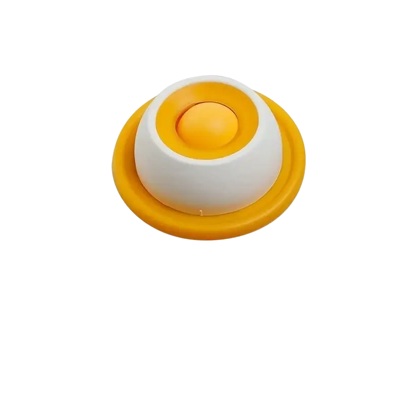 Bright yellow and white plastic egg-shaped slow feeder pet lick mat with smooth rounded design for interactive treat feeding