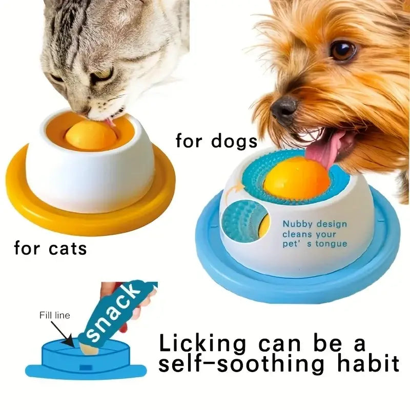 Slow feeder pet lick mat interactive treat bowls in white yellow for cats and blue nubby design for dogs