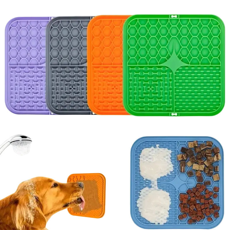 Colorful slow feeder pet lick silicone mat for dogs with textured segmented surfaces for slow eating