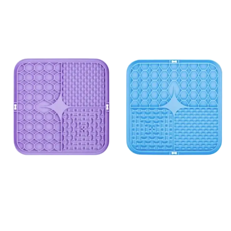 Purple and blue slow feeder pet lick silicone mats with honeycomb texture for dog training and feeding