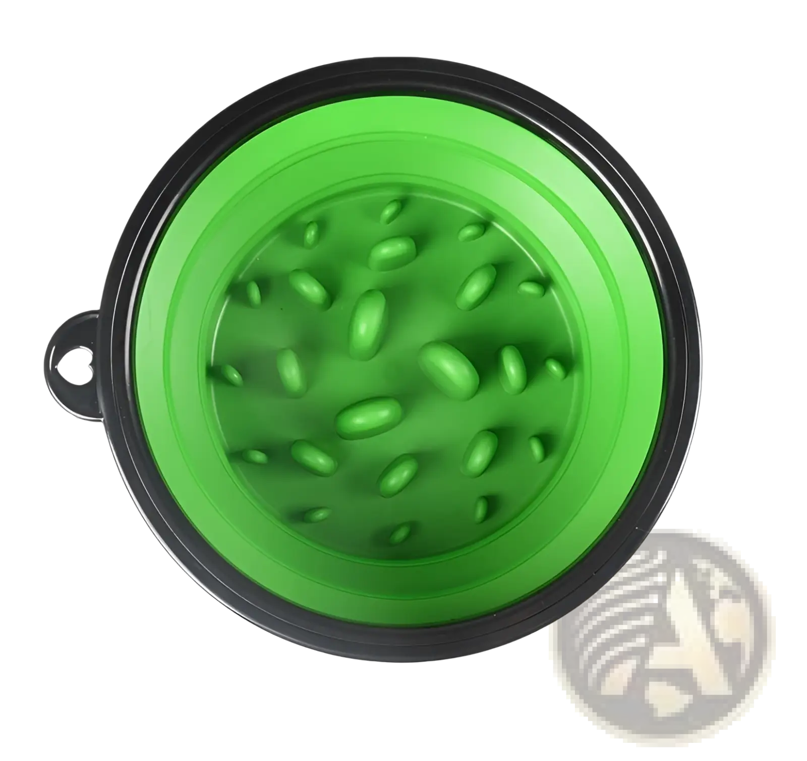 Green silicone collapsible pet bowl with black rim and textured interior from slow food pet bowl collapsible silicone 4 pack