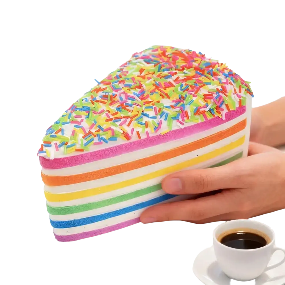 Slow-rebound rainbow cake stress relief toy made of colorful silicone with multicolored sprinkles for stress relief