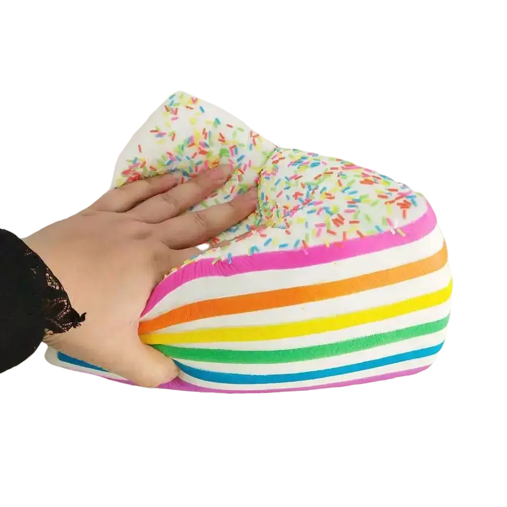 Slow-rebound rainbow cake stress relief toy plush squishy with rainbow stripes and sprinkle topping for stress relief
