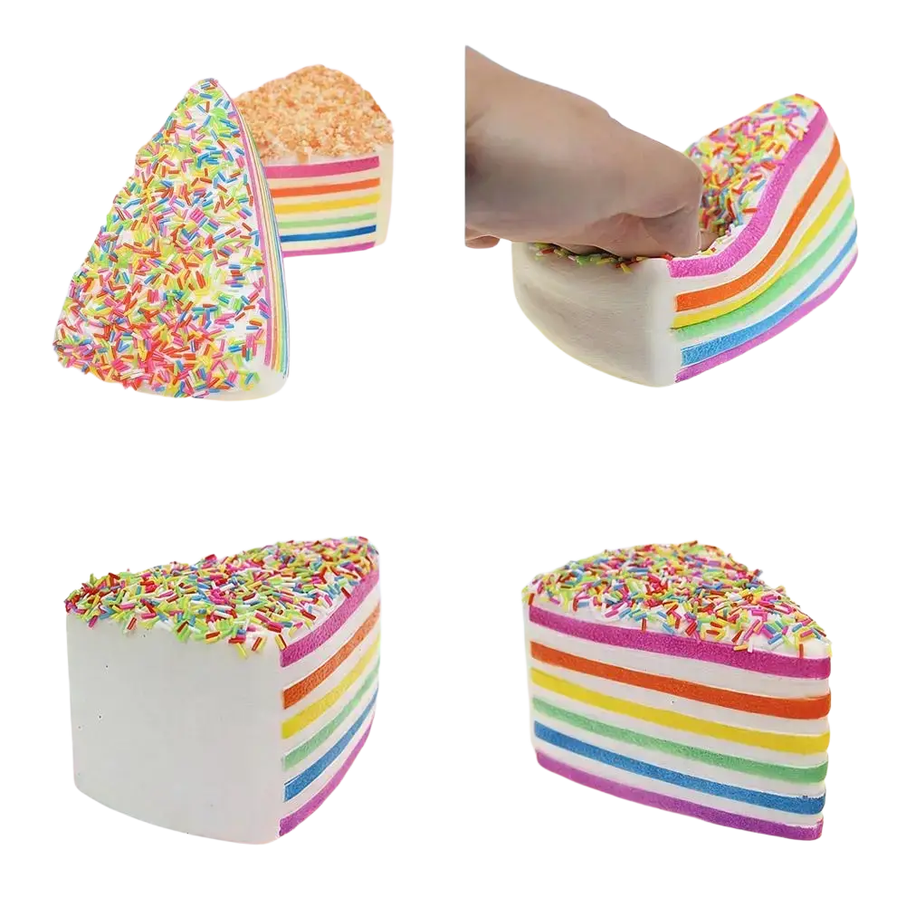 Slow-rebound rainbow cake silicone slice squishy with sprinkle topping for stress relief and sensory play