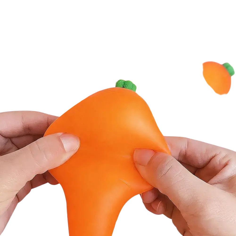 Slow rising carrot squishy stress toy orange silicone stress ball with green leafy top for anxiety relief