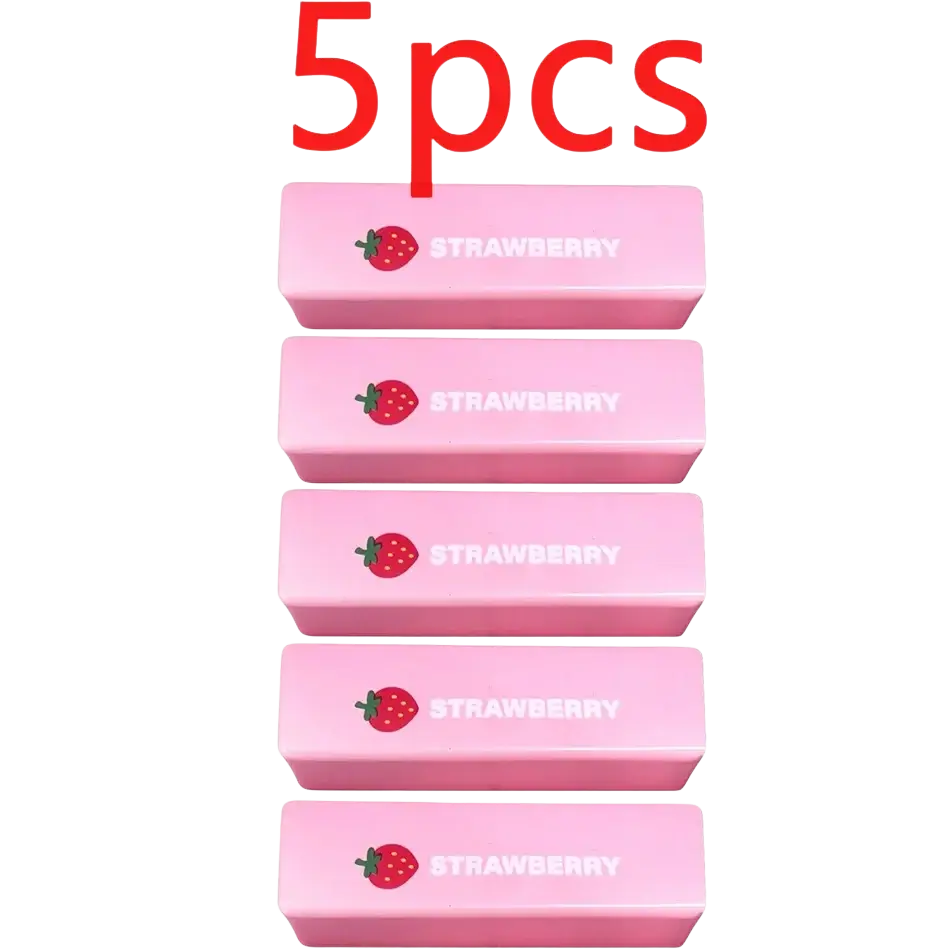 Pink rectangular slow rising squishy butter erasers with strawberry illustration for stress relief and butter squeeze