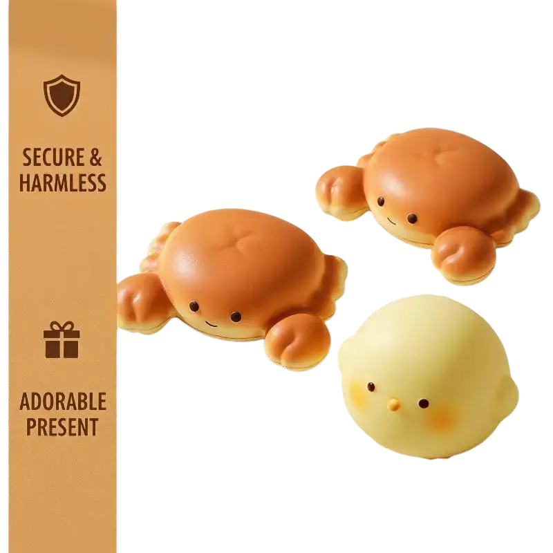 Cute orange and yellow silicone crab and chick slow rising toast fidget toys for daily stress relief and desktop decoration
