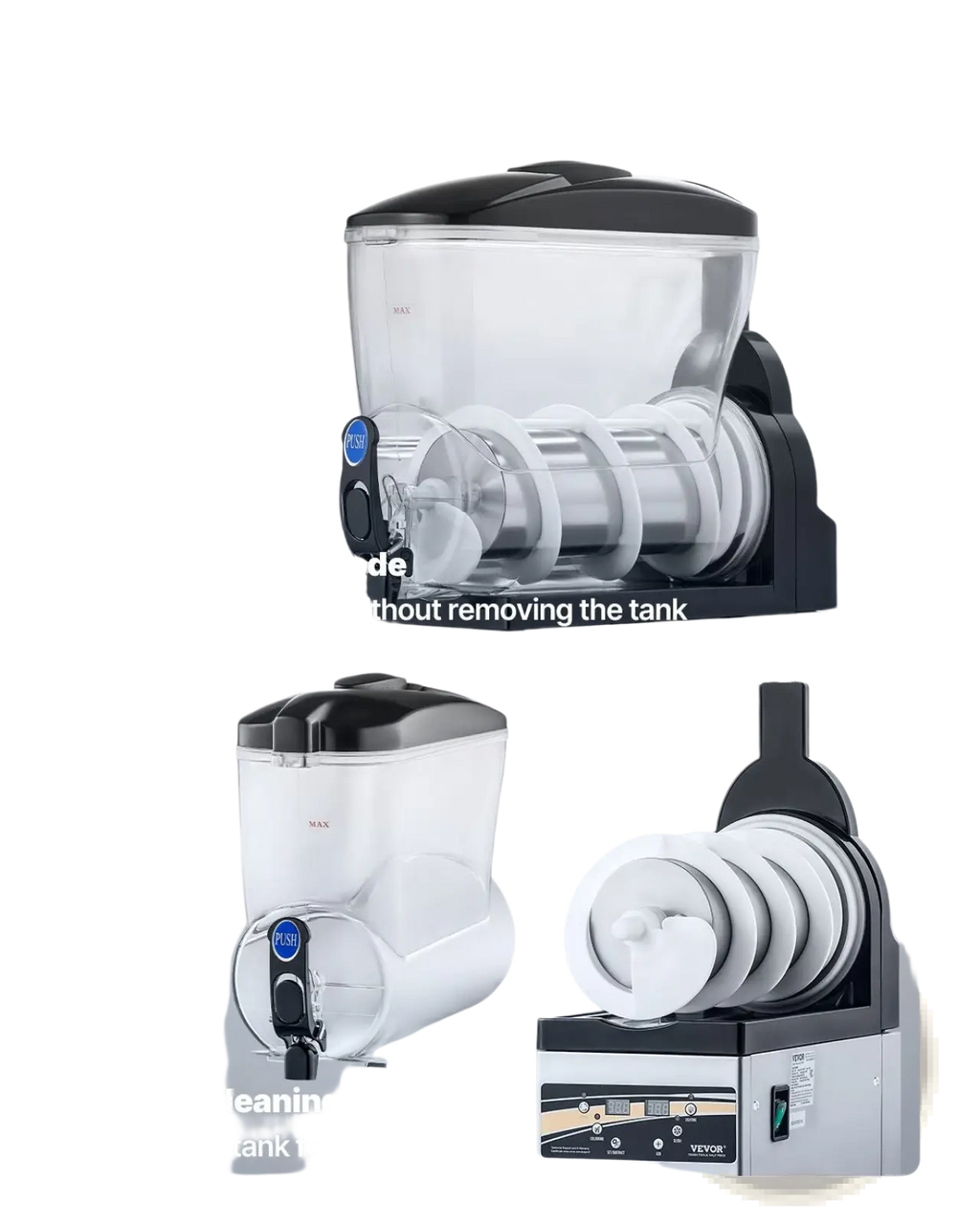 Slushy machine 15l commercial frozen drink maker with black and transparent plastic dispenser and stainless steel mechanism