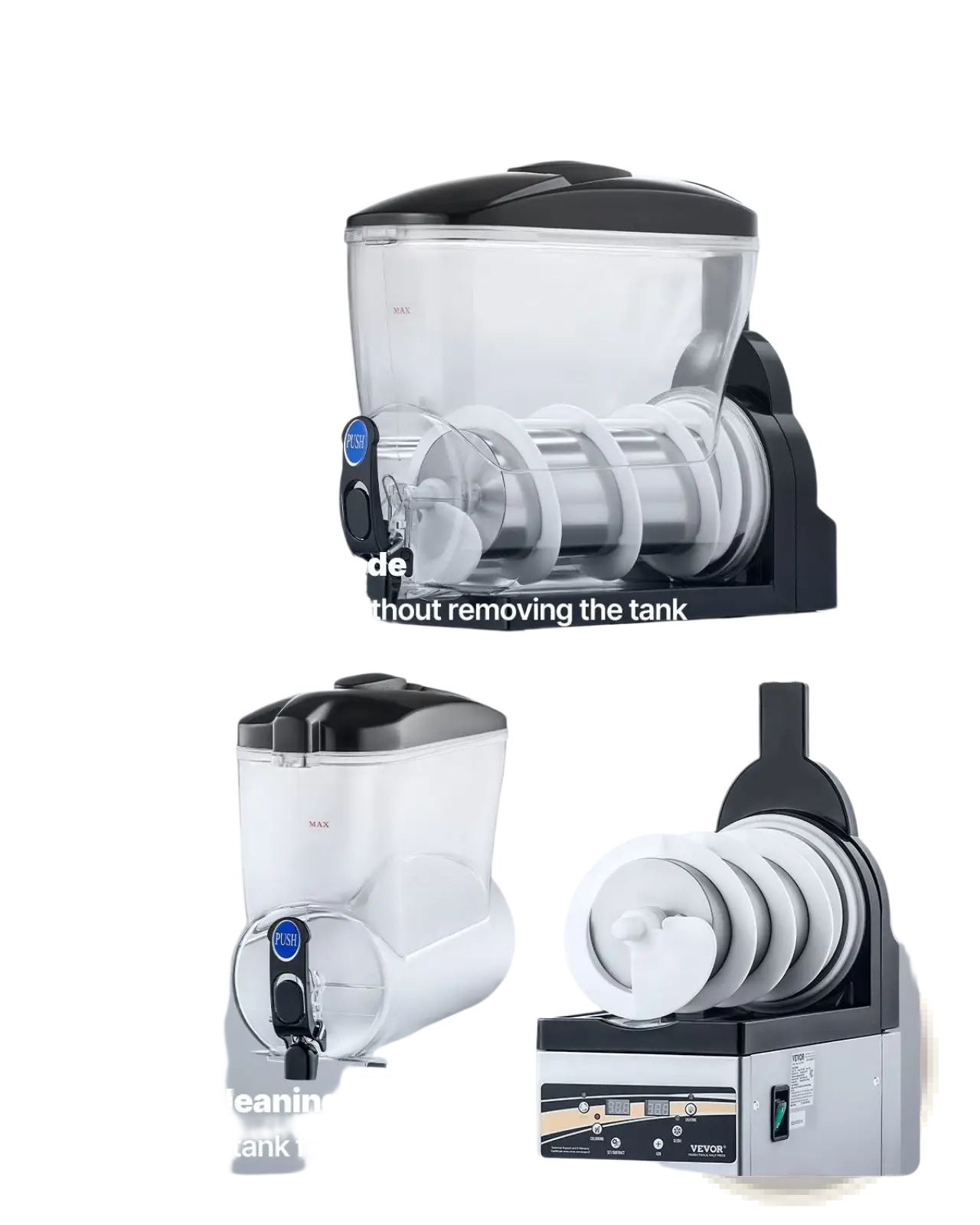 Slushy machine 15l commercial frozen drink maker with black and transparent plastic dispenser and stainless steel mechanism