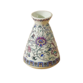 Small ceramic enamel vase vintage Chinese porcelain with delicate white base and intricate blue pink purple floral patterns