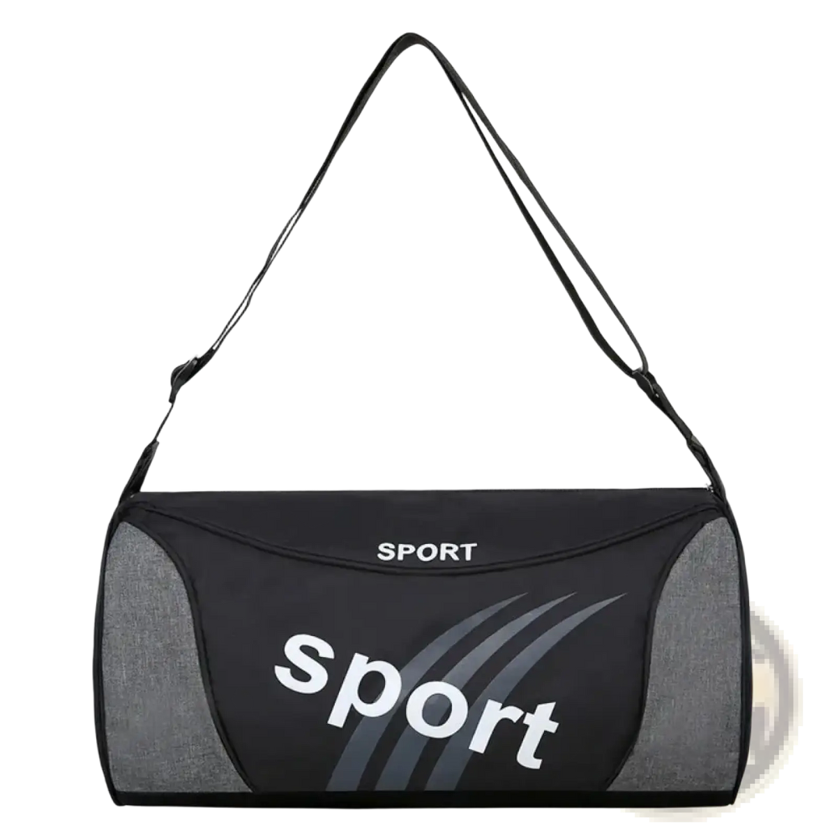 Small gym bag sports fitness training duffel handbag in black and gray with white sport branding