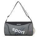 Small gym bag sports fitness training duffel handbag in gray and black with white sport lettering on the front