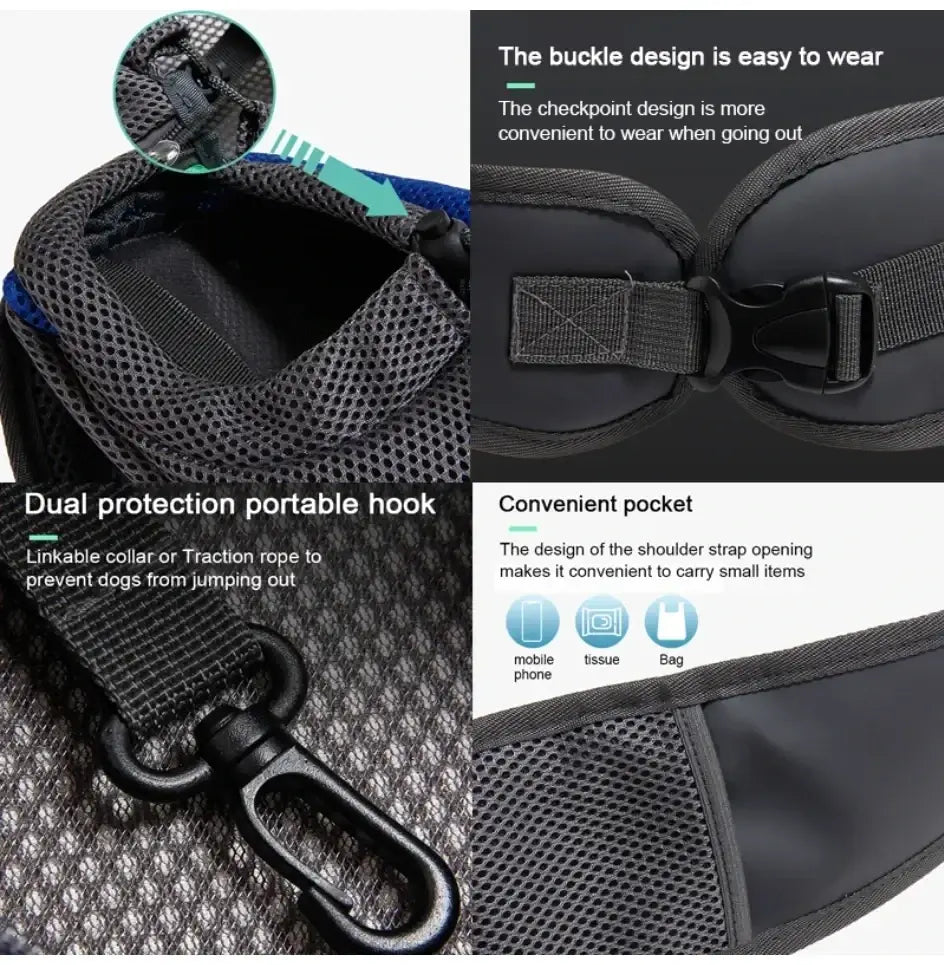 Black mesh small pet carrier sling bag with durable buckle and adjustable shoulder strap for small pets