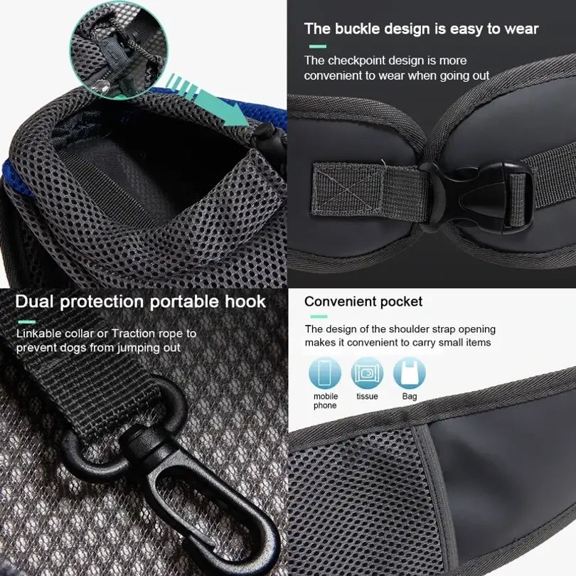 Black mesh small pets carrier backpack with durable buckle strap and side pocket for travel convenience