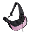 Small pets mesh carrier backpack in pink and black mesh with adjustable shoulder strap for travel use
