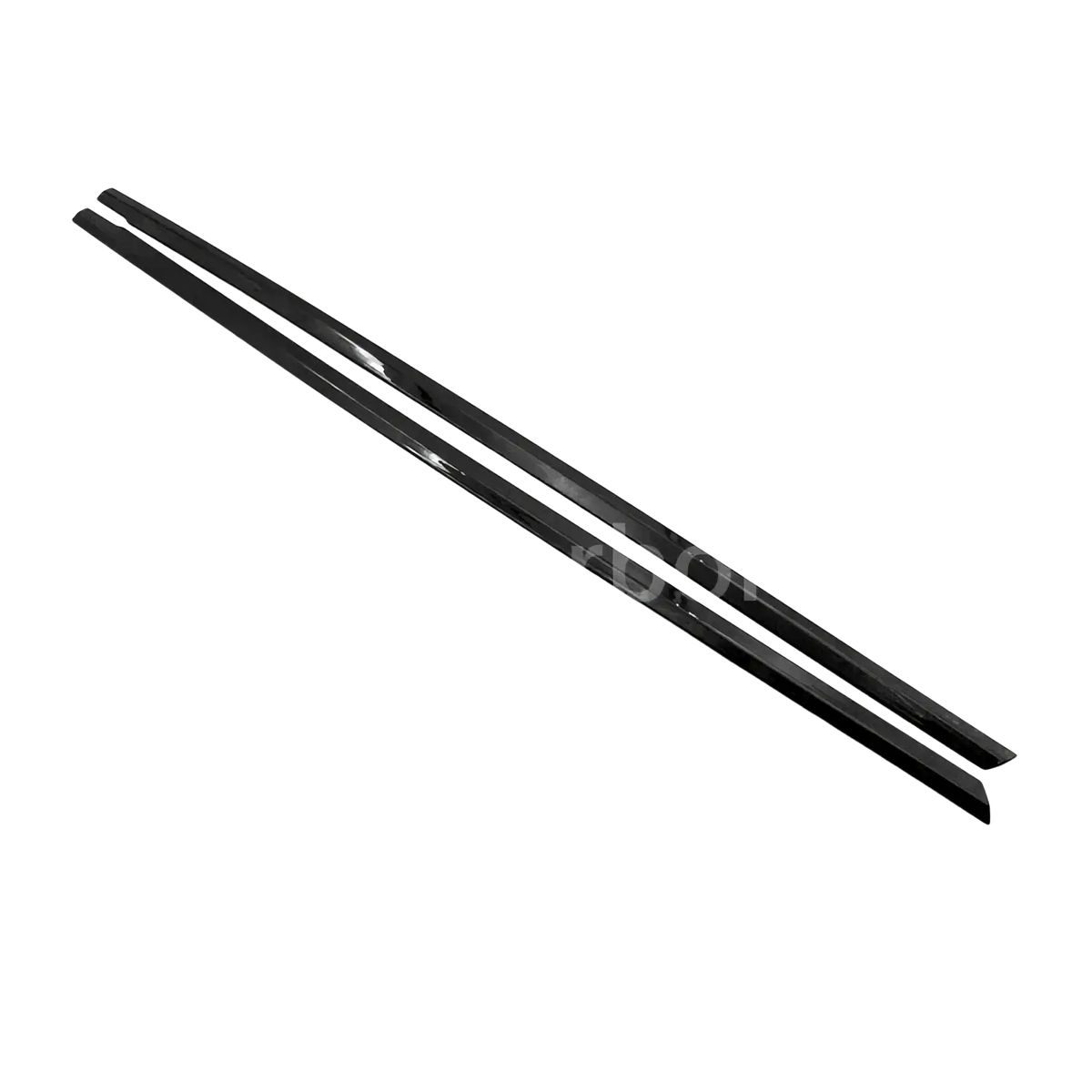 Black glossy carbon fiber side skirt trim for smart 453 fortwo in the smart 453 black interior exterior trim kit showing back side