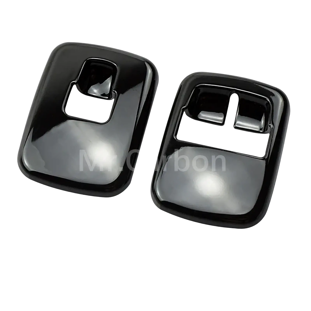 Black glossy door handle covers for smart 453 fortwo forfour in a black interior exterior trim kit showing back side