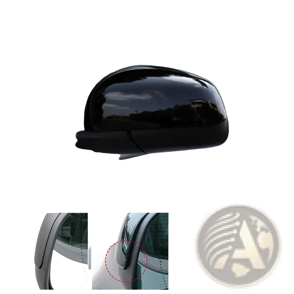 Black glossy side mirror cover for smart 453 with sleek curved shape and smooth surface finish for white cars