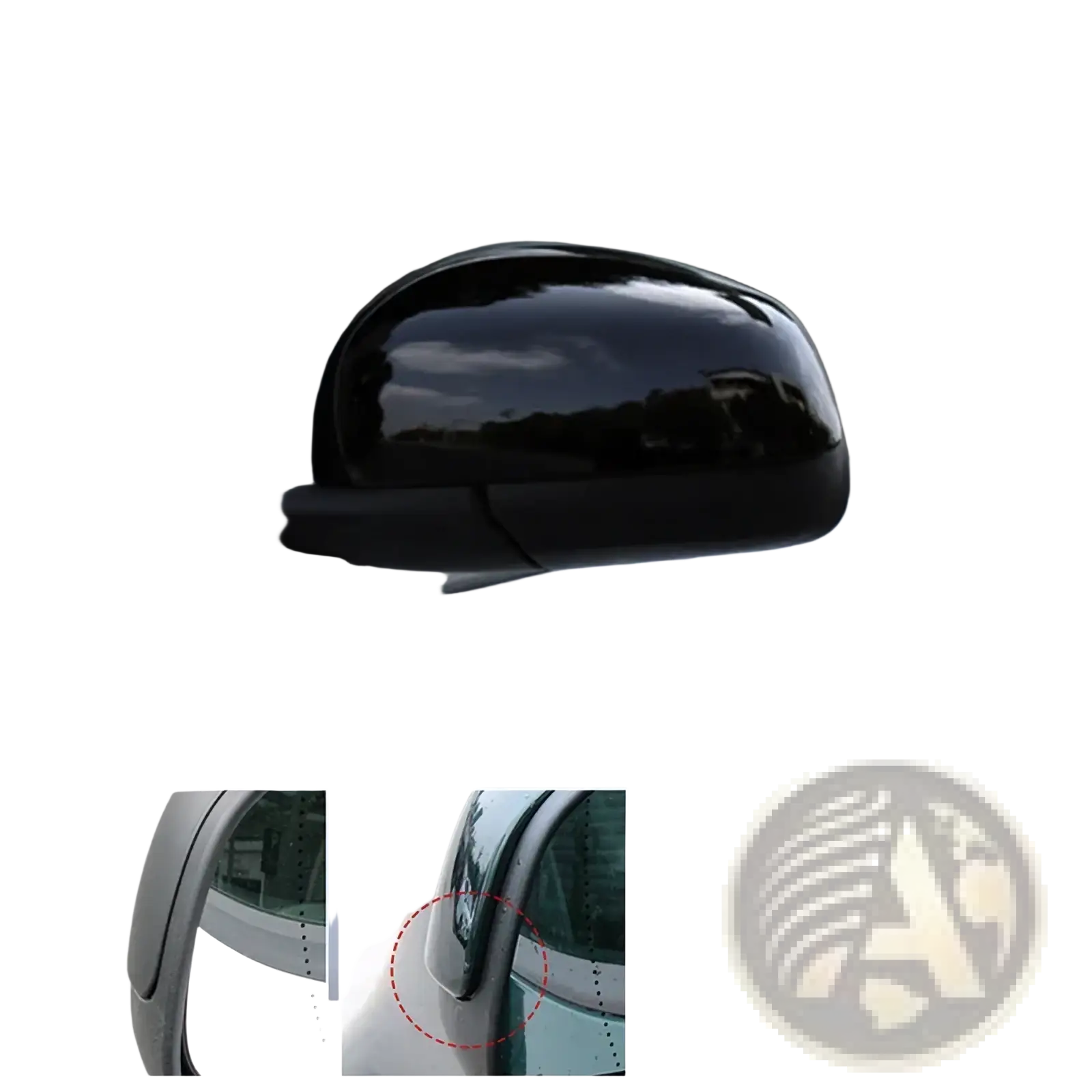 Black glossy side mirror cover for smart 453 with sleek curved shape and smooth surface finish for white cars