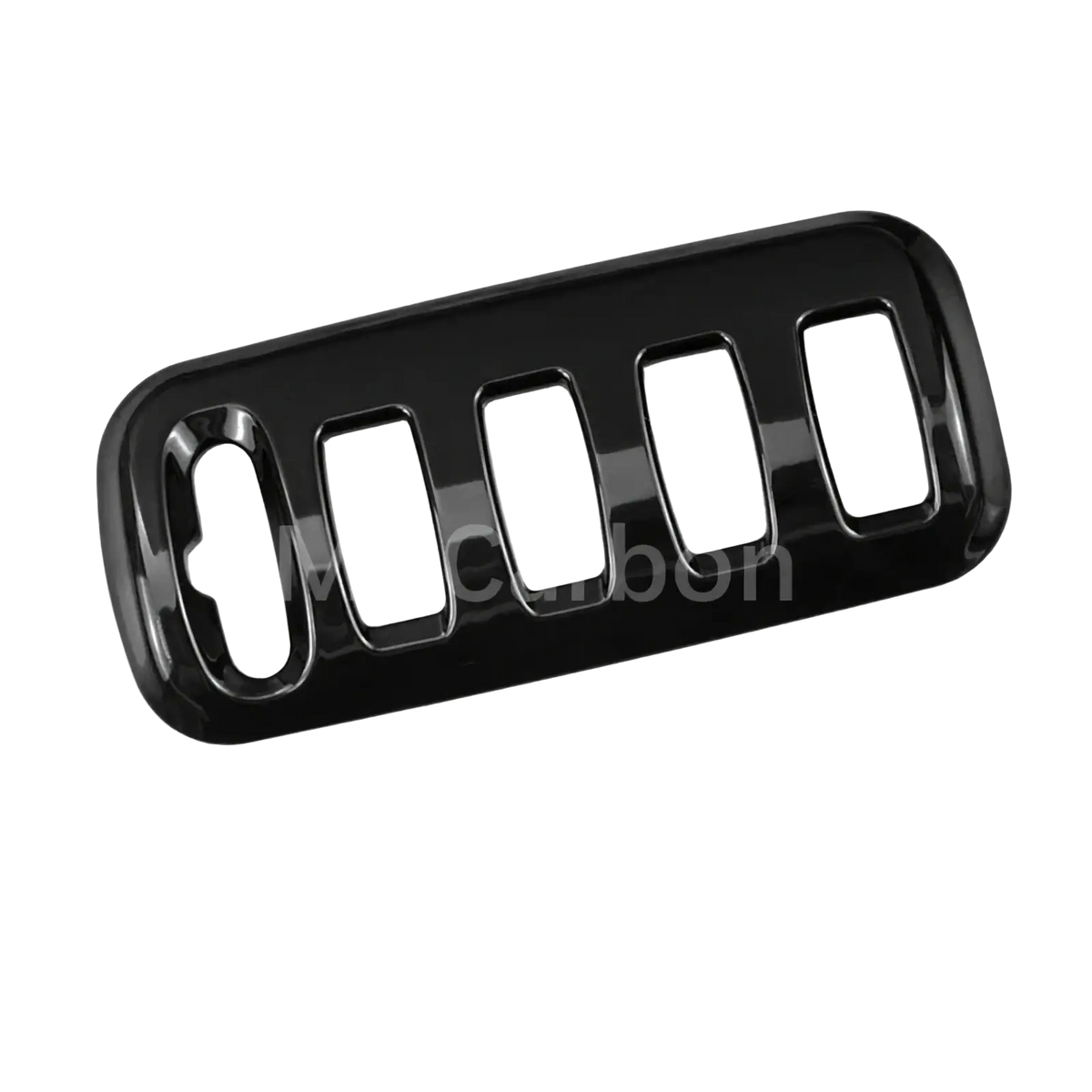 Black glossy plastic jeep grille insert with five rectangular cutouts for smart 453 black interior exterior trim kit