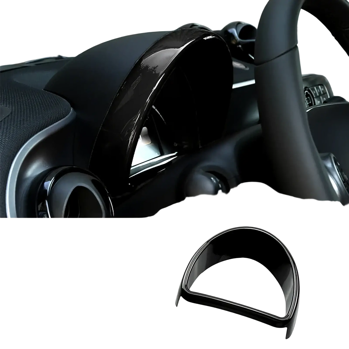 Black glossy plastic steering wheel cover trim from the smart 453 black interior exterior trim kit