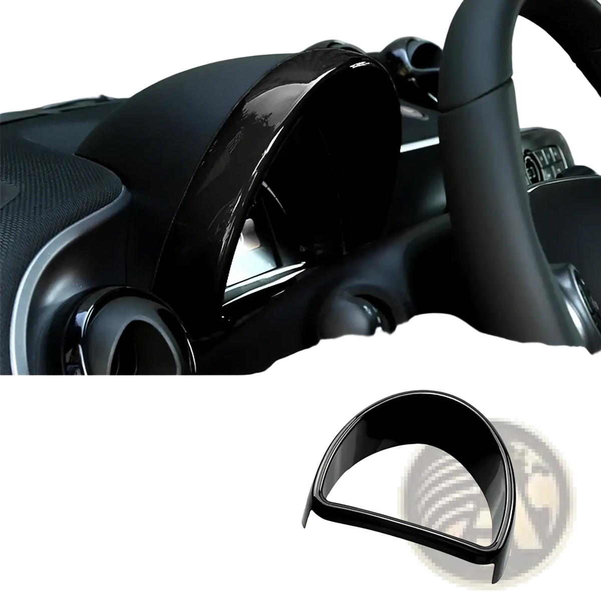 Black glossy plastic steering wheel cover trim from the smart 453 black interior exterior trim kit