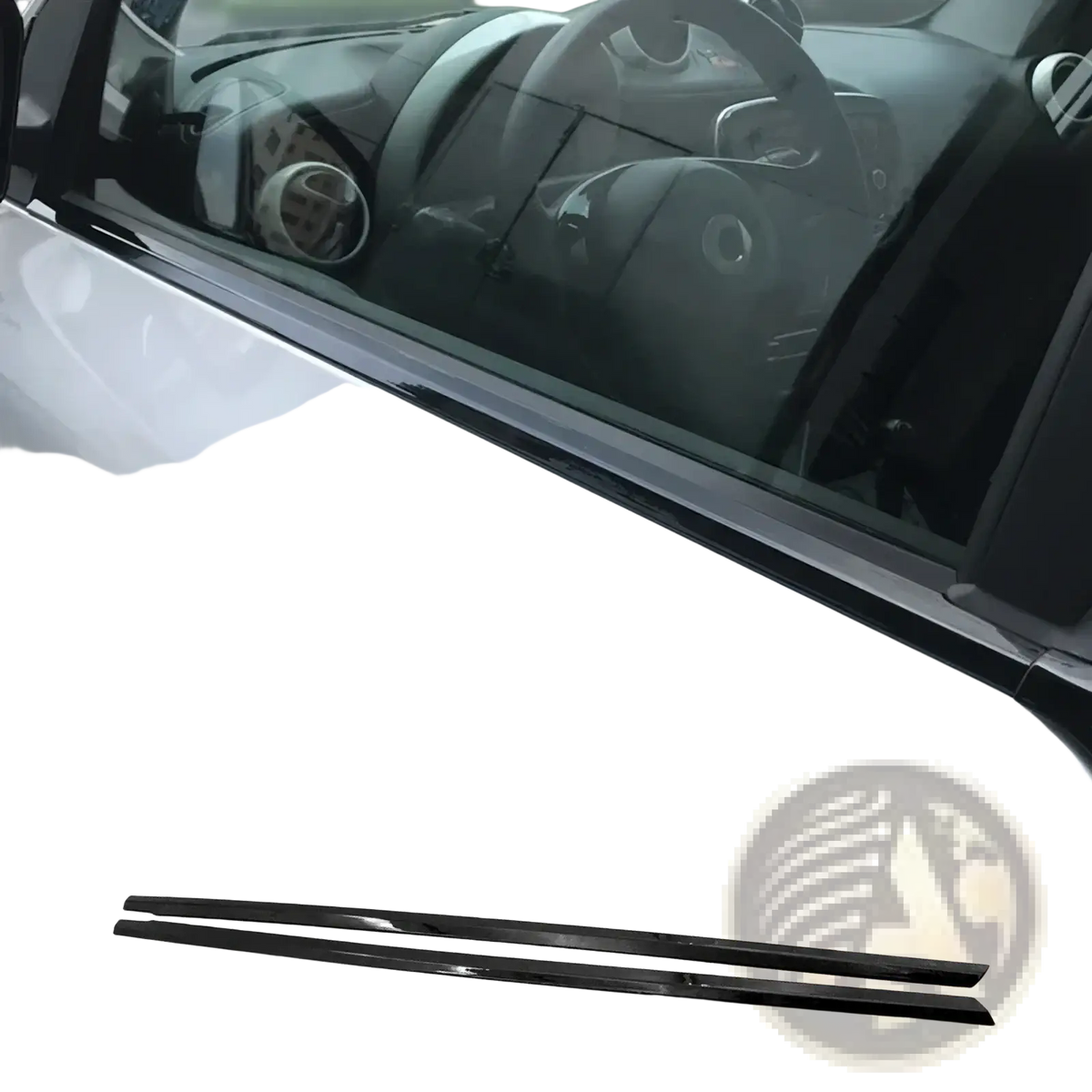 Black glossy window trim strips for car doors from the smart 453 black interior exterior trim kit