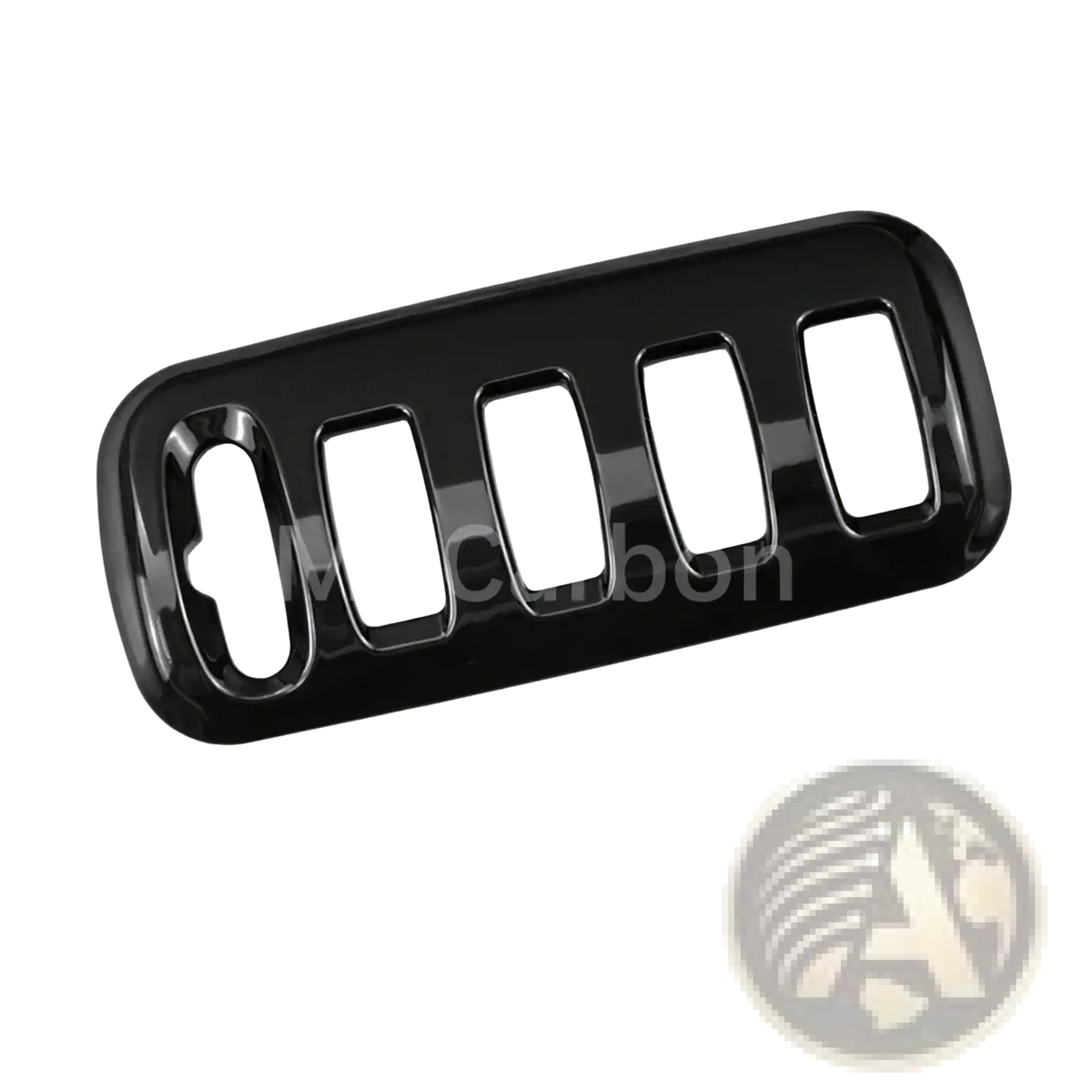 Black glossy plastic jeep grille insert with five rectangular cutouts for smart 453 black interior exterior trim kit