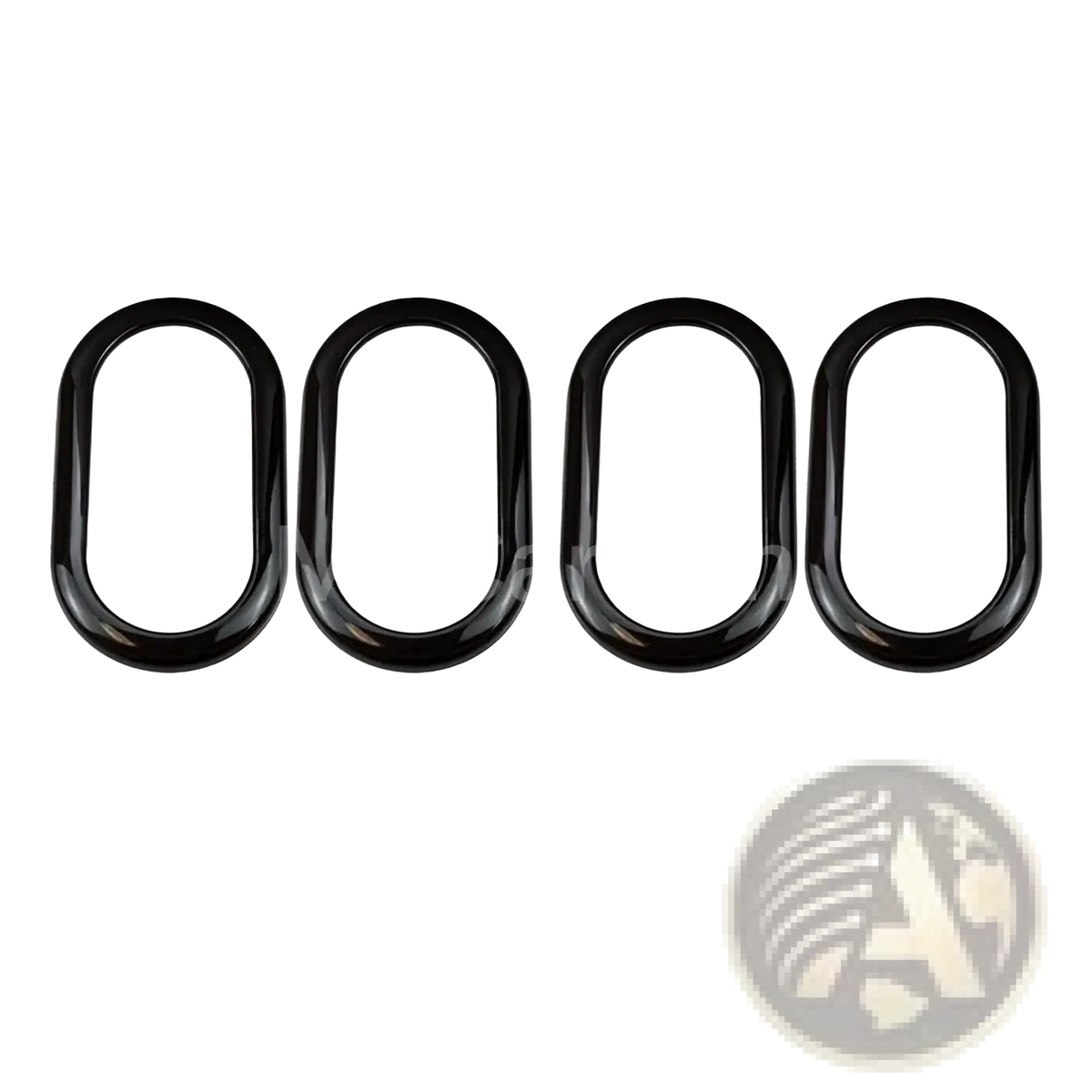 Four black oval-shaped glossy metal rings included in the smart 453 black interior exterior trim kit
