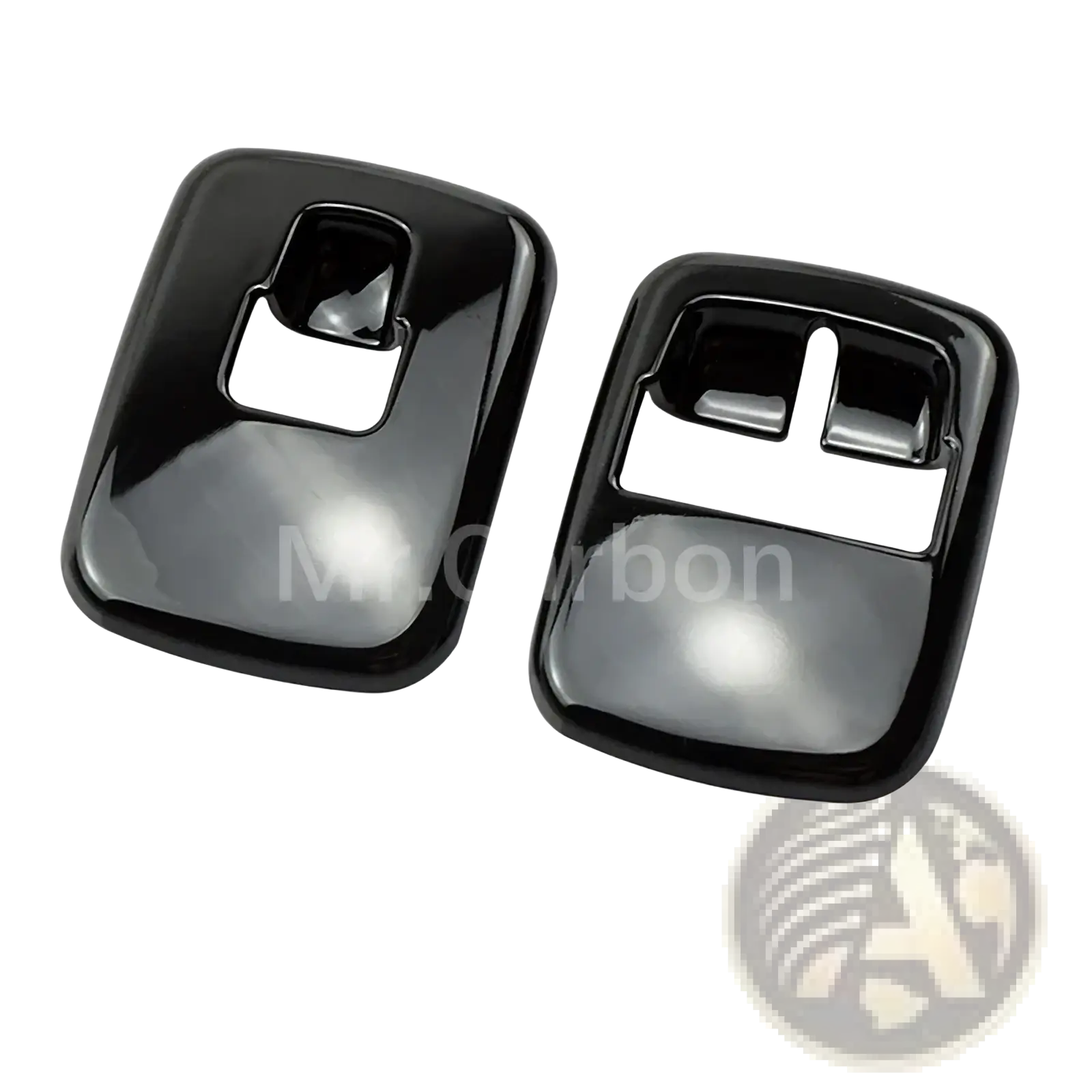 Black glossy door handle covers for smart 453 fortwo forfour in a black interior exterior trim kit showing back side