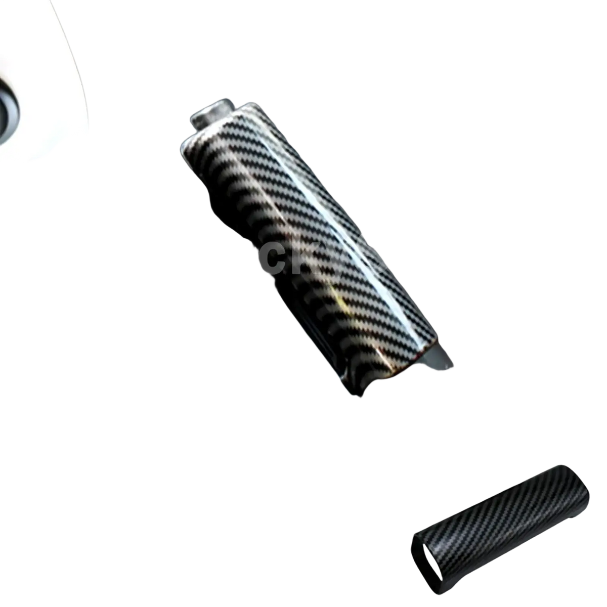 Black carbon fiber style gear shift knob cover for smart 453 fortwo forfour shown from the back side