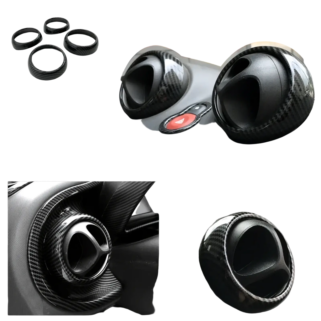 Black carbon fiber textured air vent covers for smart 453 car interior trim kit