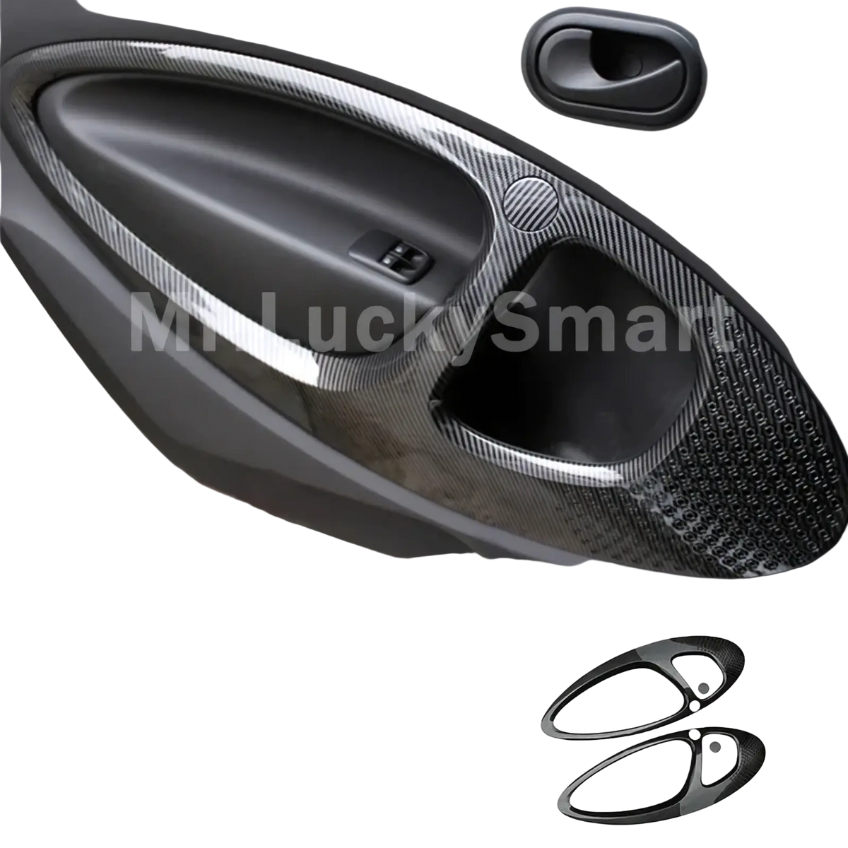 Black carbon fiber style door panel trim decals for smart 453 fortwo enhancing interior air vent appearance