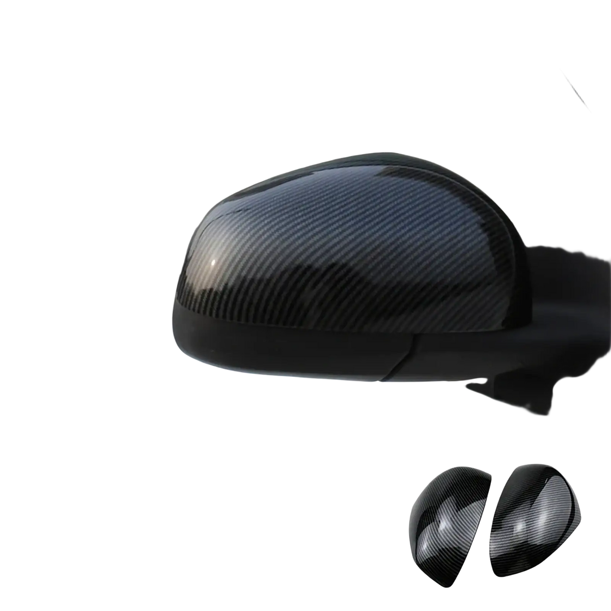 Black carbon fiber style side mirror cover for smart 453 fortwo forfour shown from the back side