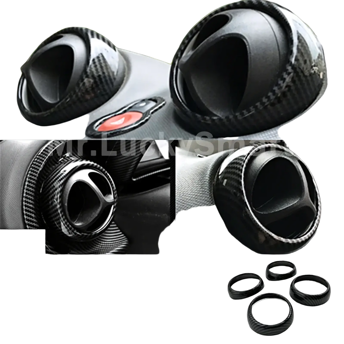 Black carbon fiber air vent covers for smart 453 fortwo forfour enhancing interior trim style