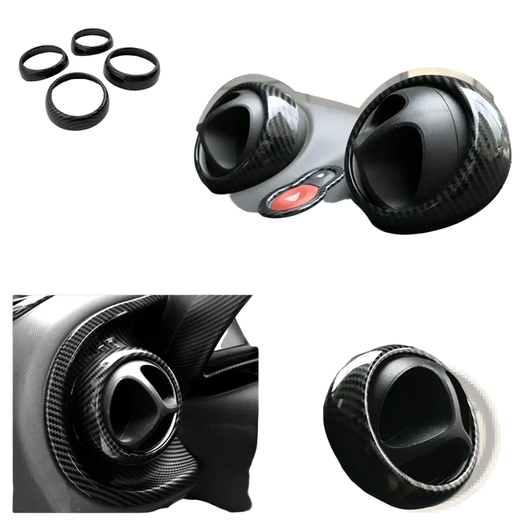 Black carbon fiber textured air vent covers for smart 453 car interior trim kit