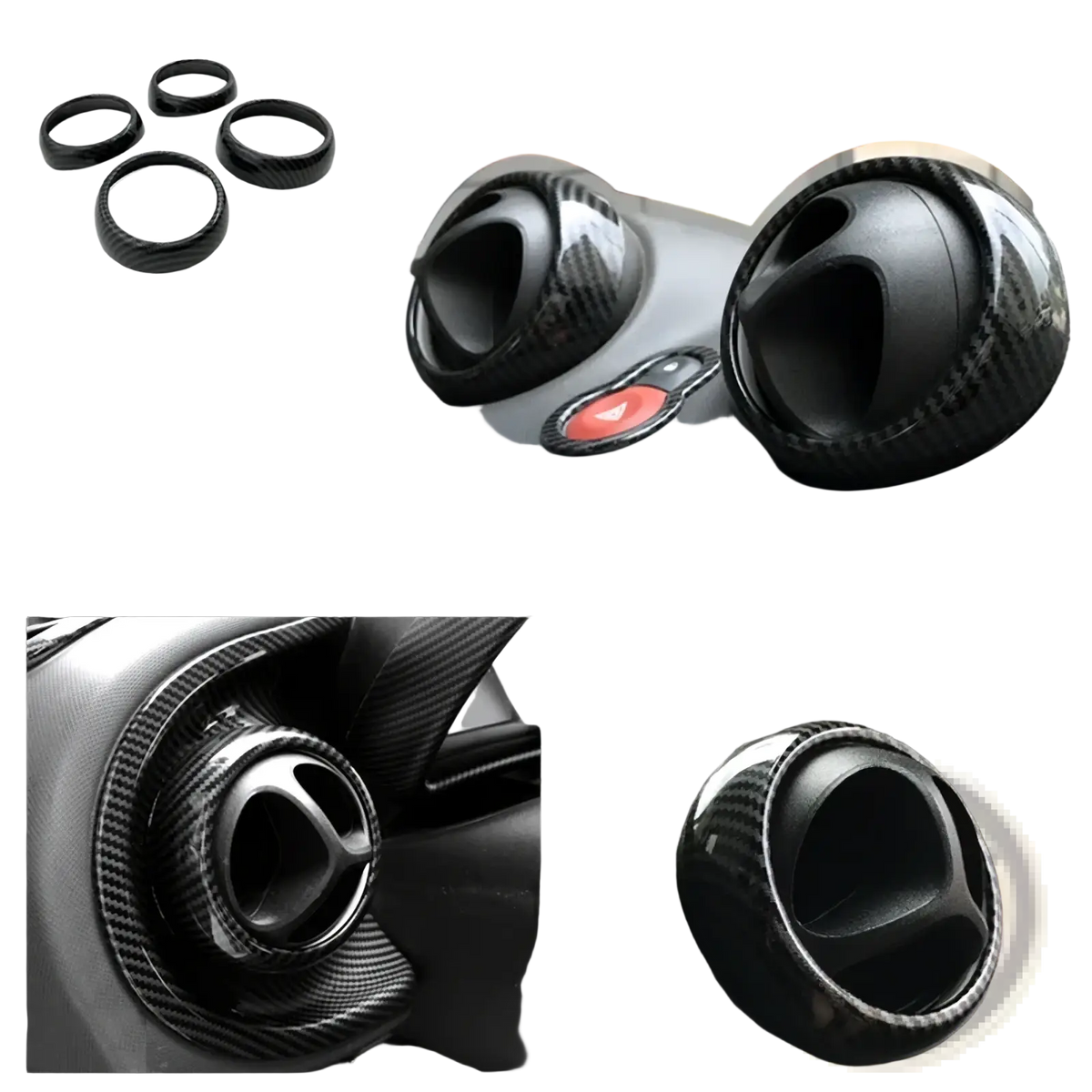 Black carbon fiber textured air vent covers for smart 453 car interior trim kit