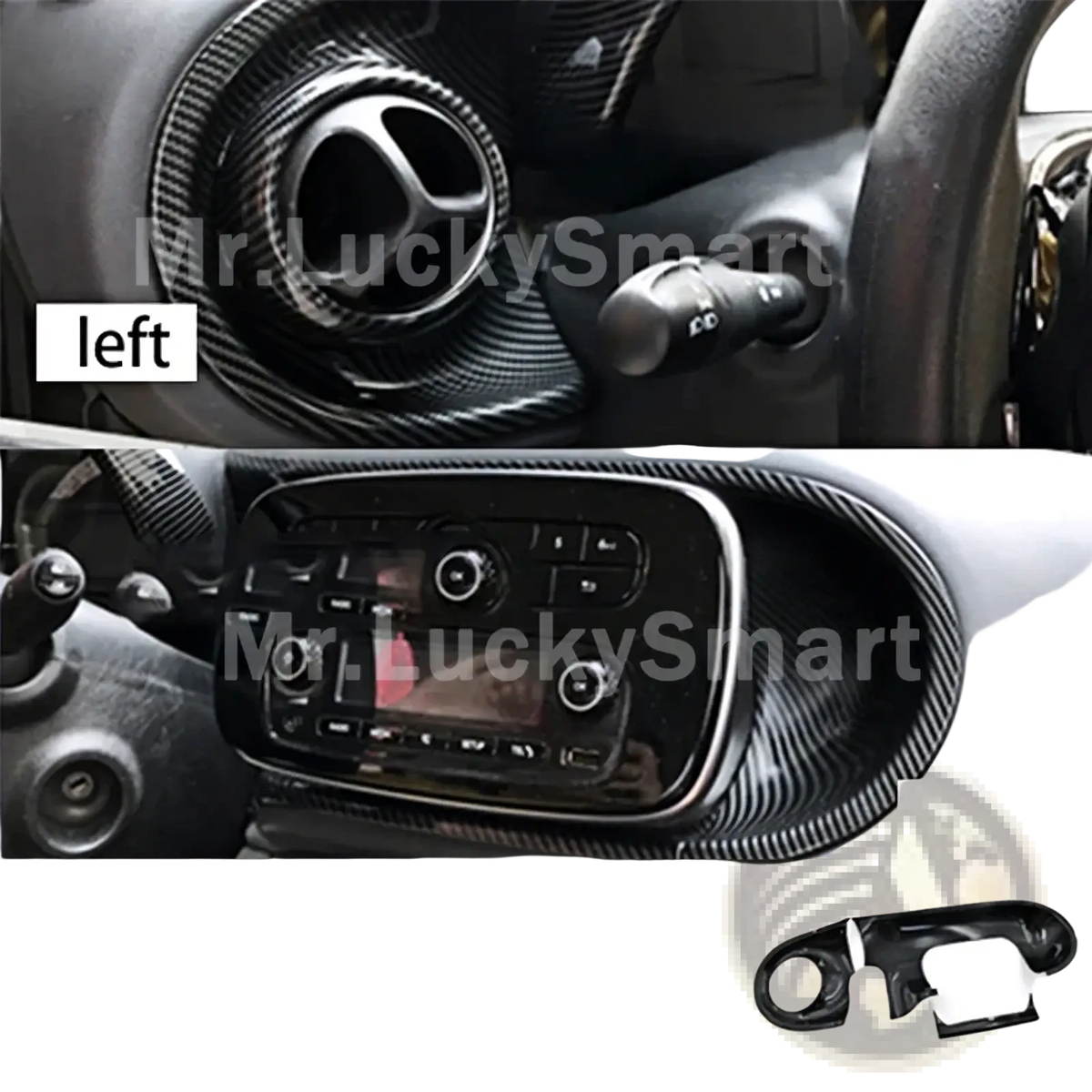 Smart 453 carbon fiber air vent trim kit featuring sleek black weave pattern and glossy finish for 453 fortwo forfour interior