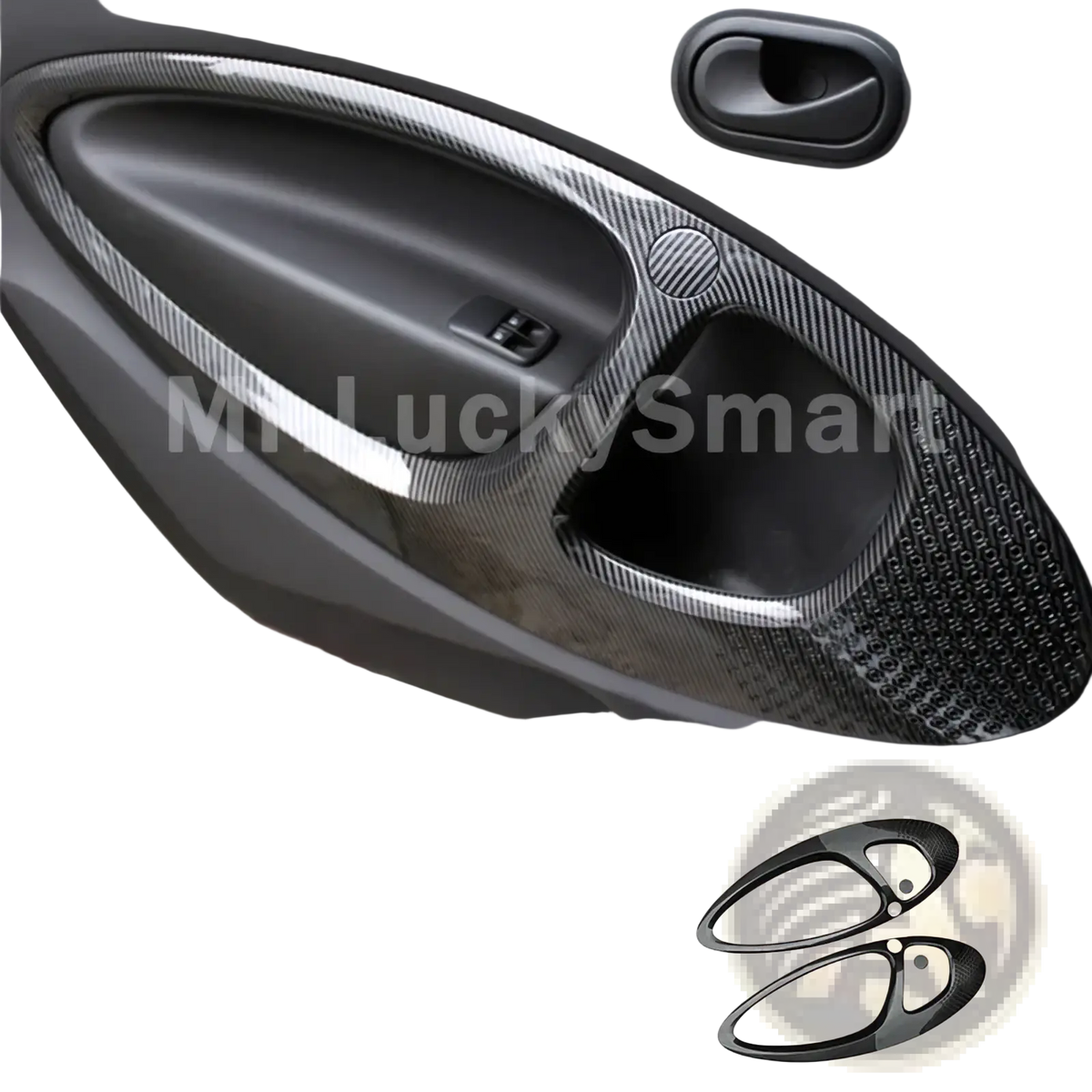 Black carbon fiber style door panel trim decals for smart 453 fortwo enhancing interior air vent appearance