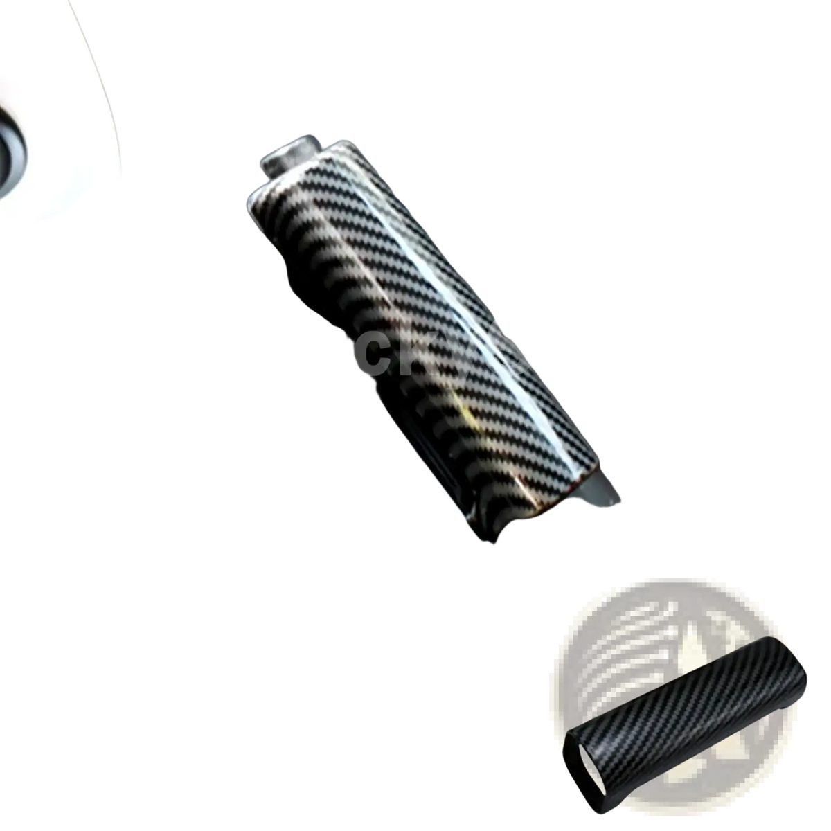 Black carbon fiber style gear shift knob cover for smart 453 fortwo forfour shown from the back side