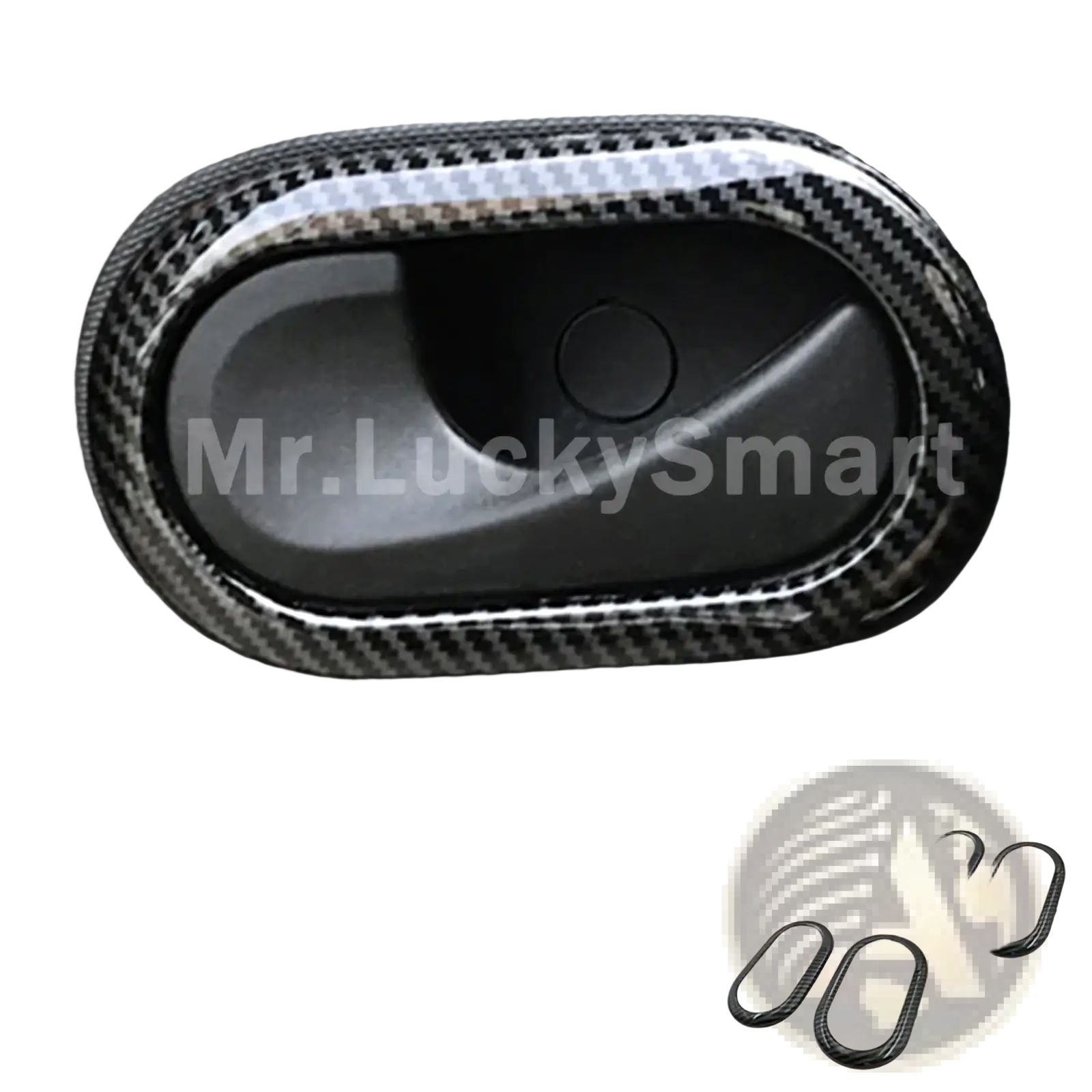 Carbon-fiber styled door handle trim for smart 453 forfour with oval shape glossy black finish and diagonal weave pattern