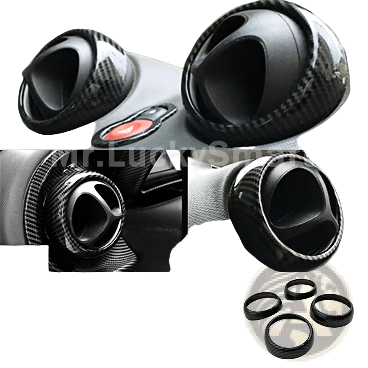 Black carbon fiber air vent covers for smart 453 fortwo forfour enhancing interior trim style