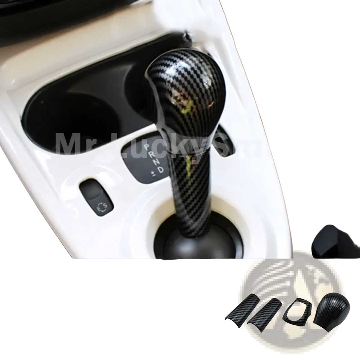 Carbon-fiber styled gear shift knob for smart 453 fortwo and forfour with sleek black and gray woven texture