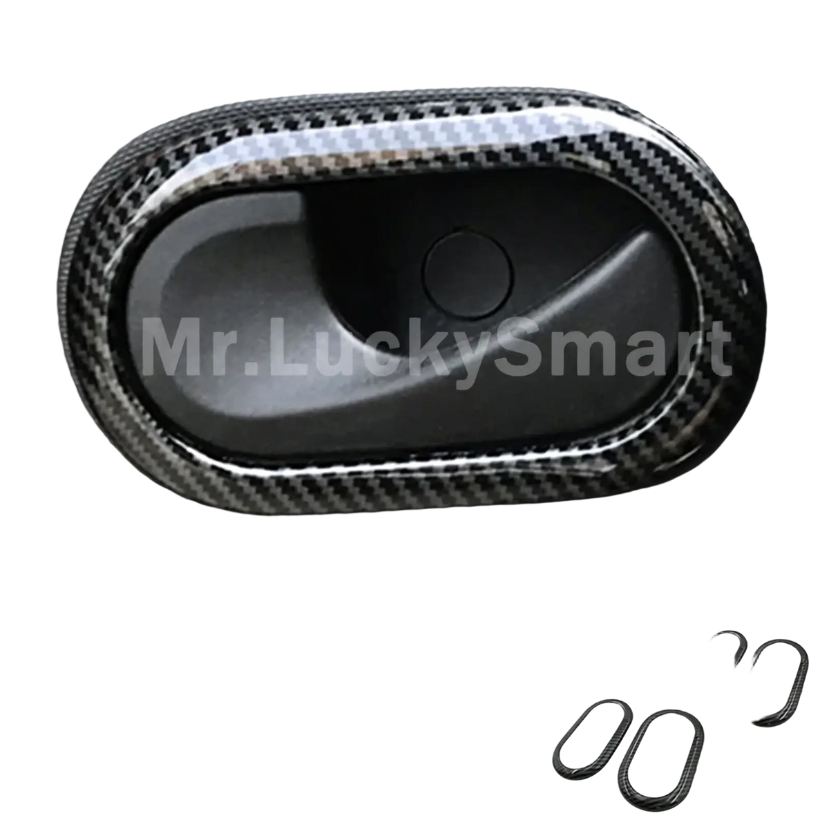 Carbon-fiber styled door handle trim for smart 453 forfour with oval shape glossy black finish and diagonal weave pattern