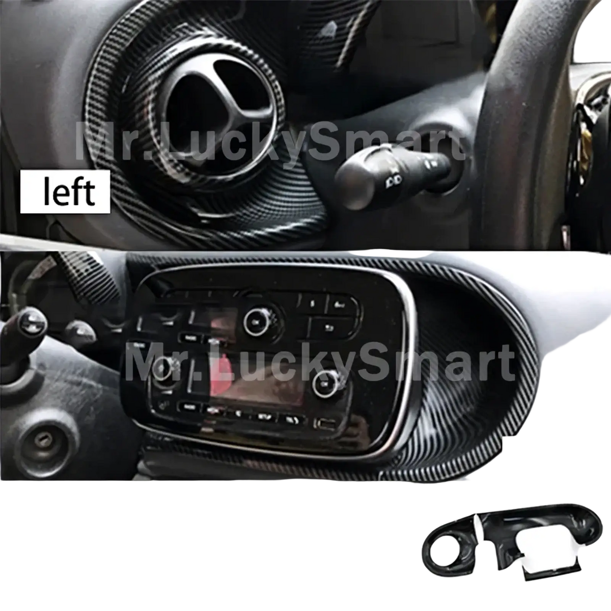 Smart 453 carbon fiber air vent trim kit featuring sleek black weave pattern and glossy finish for 453 fortwo forfour interior