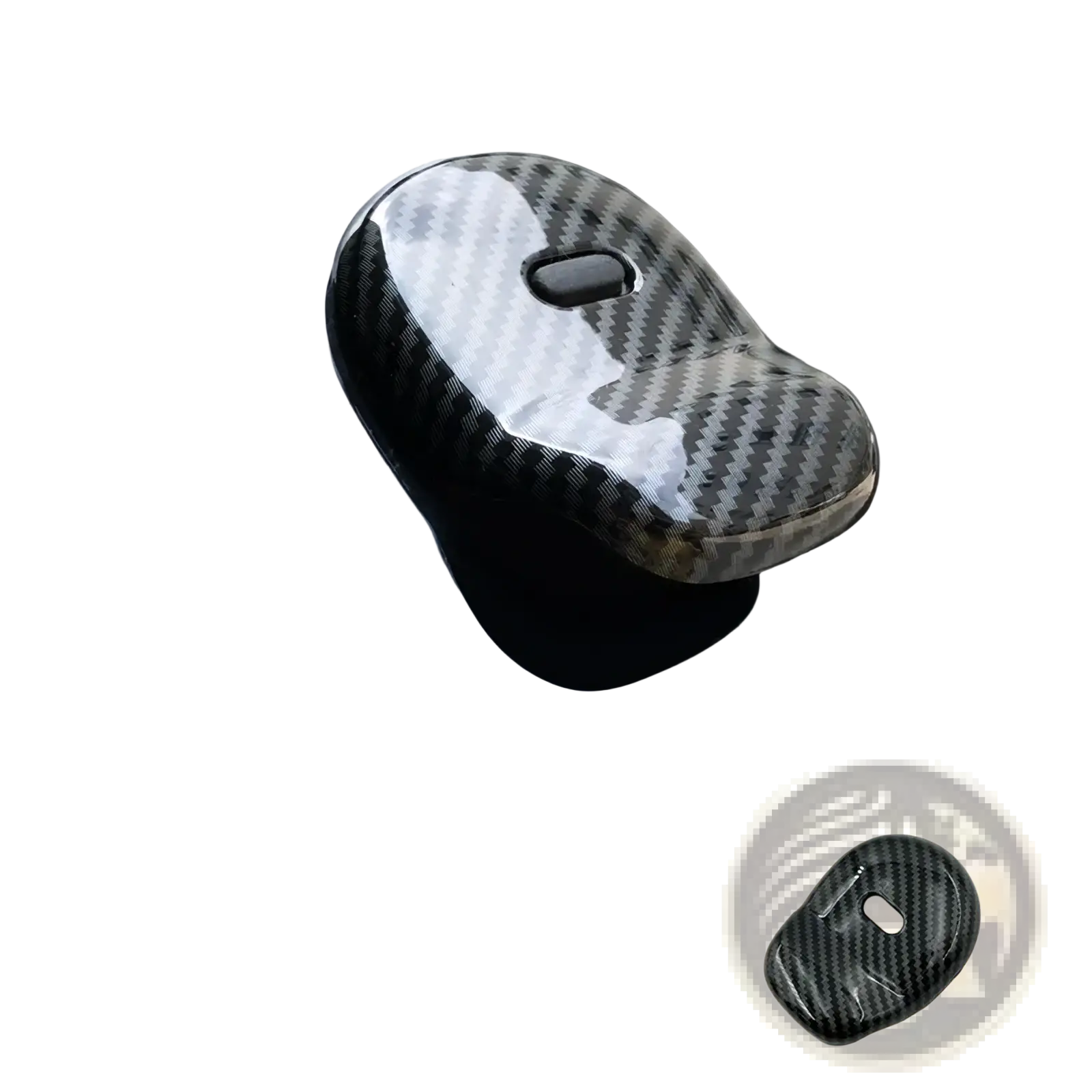 Carbon-fiber styled black key cover for smart 453 fortwo from the carbon fiber air vent trim kit shown from the back side