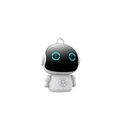 Cute white smart ai learning robot with glowing blue circular eyes and chat mode compatible with smart life app